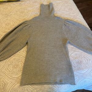 Ula Johnson fitted stretch Women's beige Turtleneck pleated Sleeve Sweater